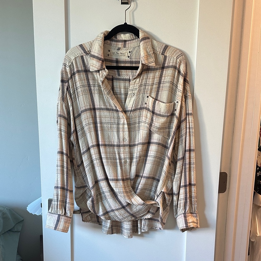 We The Free Pink and Black Plaid Twist Flannel